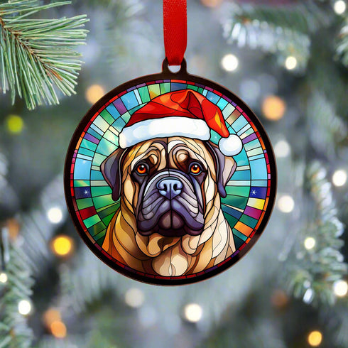 Bull Mastiff in Santa Hat Suncatcher Decoration
